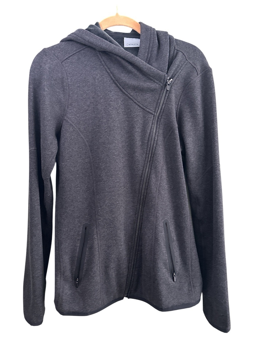 Athleta Charcoal Gray Asymmetrical Zip Hooded Utility Jacket Size S